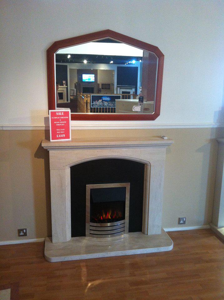 Solid Limestone Body and Hearth, With Granite back panel. WAS £849 NOW 449, SAVE £400!!
ONE ONLY