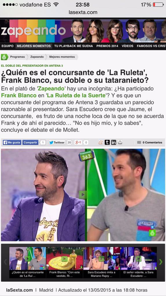 jaumerigo's tweet photo. @zapeandola6 adivina.. Adivina a quién dicen que me parezco 😂 @Frank_Blanco #Zapeando413 http://t.co/aFFF6csupq