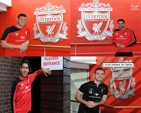 elecspo's tweet photo. Roberto Firmino takes the Liverpool lean to a new level. #LFC #LiverpoolLean http://t.co/c0I5HvxNYe