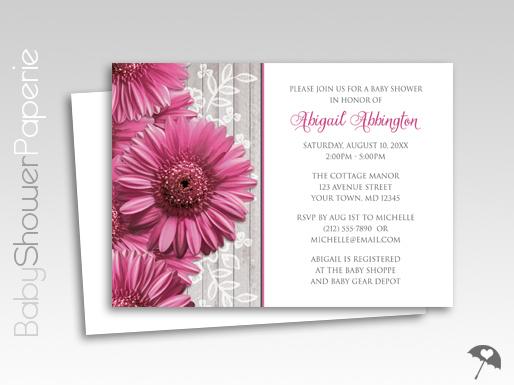 Rustic Pink Gerbera Daisy Baby Shower Invitations | #gerberadaisy #babyshower babyshowerpaperie.com/2015/07/rustic…