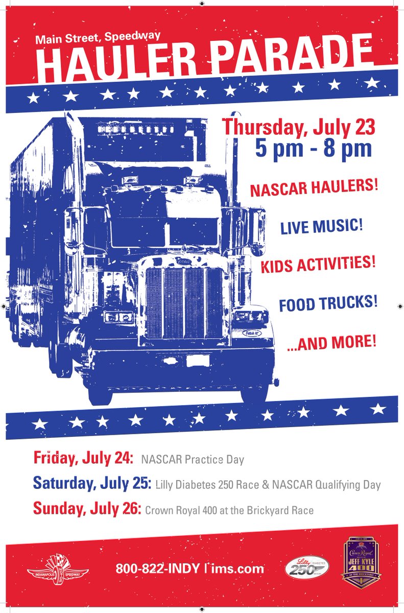 SpeedwayMainSt's tweet photo. The NASCAR Hauler Parade is coming to Main Street tomorrow from 5 p.m. to 8 p.m. You don't want to miss the fun! http://t.co/taU1rhIGhH