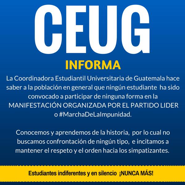 LupaGt_'s tweet photo. Los universitarios aclaran que ningún estudiante está convocado a participar en la #MarchaLider (#BochincheLider). http://t.co/QbF25IHmk5