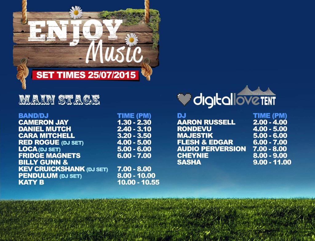 ENJOY MUSIC FESTIVAL (@enjoymusicabdn) on Twitter photo Set times for Enjoy Music on Sat! <a href="/FM__Official/">Fridge Magnets</a> <a href="/sashaofficial/">sashaofficial</a> <a href="/KatyB/">KATY B</a> <a href="/LOCA_DJ/">LOCA</a> <a href="/Pendulum/">Pendulum</a> @RondevuMusic #enjoymusic Set times for Enjoy Music on Sat! <a href="/FM__Official/">Fridge Magnets</a> <a href="/sashaofficial/">sashaofficial</a> <a href="/KatyB/">KATY B</a> <a href="/LOCA_DJ/">LOCA</a> <a href="/Pendulum/">Pendulum</a> @RondevuMusic #enjoymusic