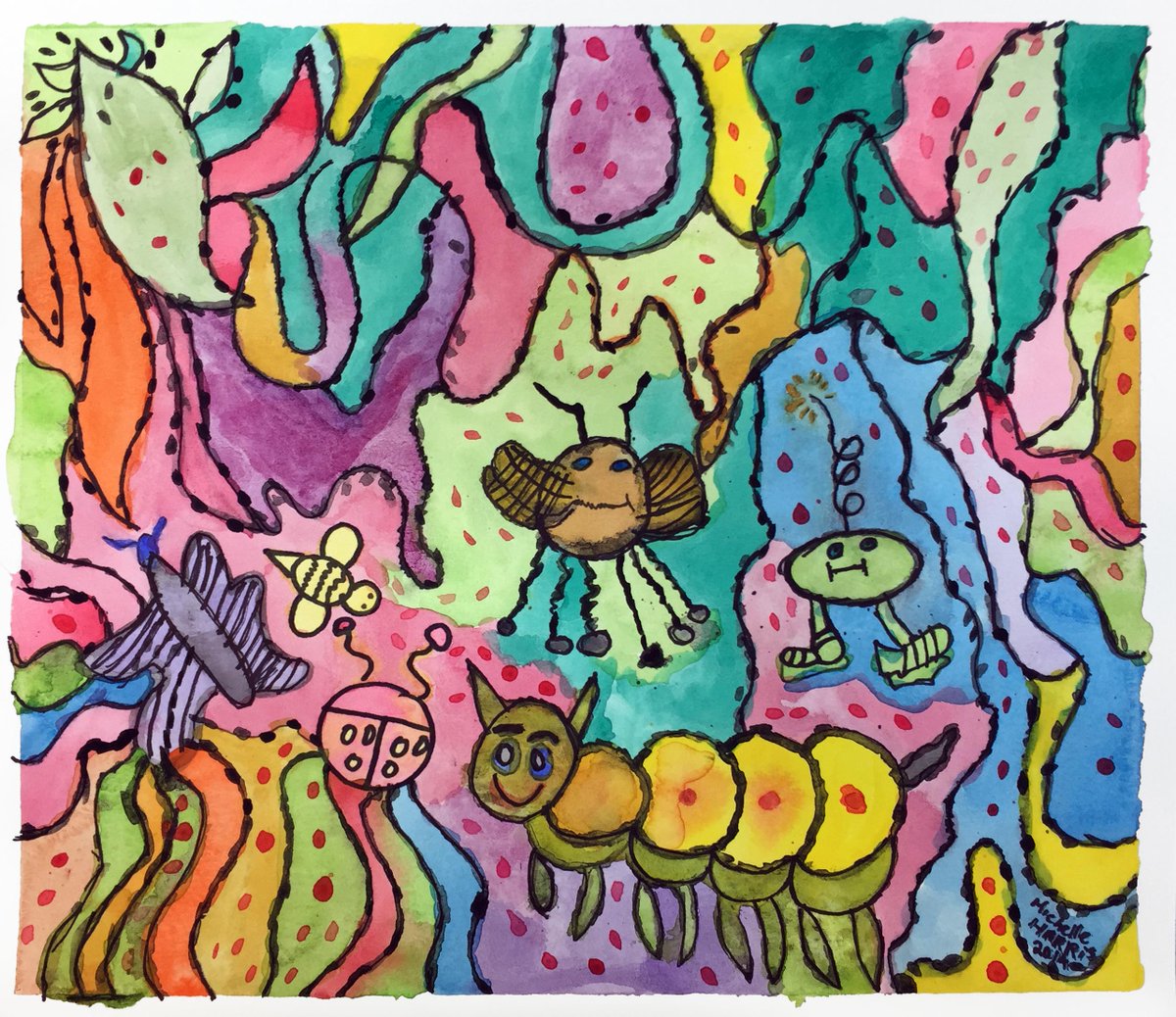 AccessArtsCA's tweet photo. JULY COLLECTORS PRINT: "Spring Bugs" by Michelle Harris. $100 for 16x20", $30 for 8x8". #40yearsofIDAS #yycart http://t.co/8Bp2cp8GPV