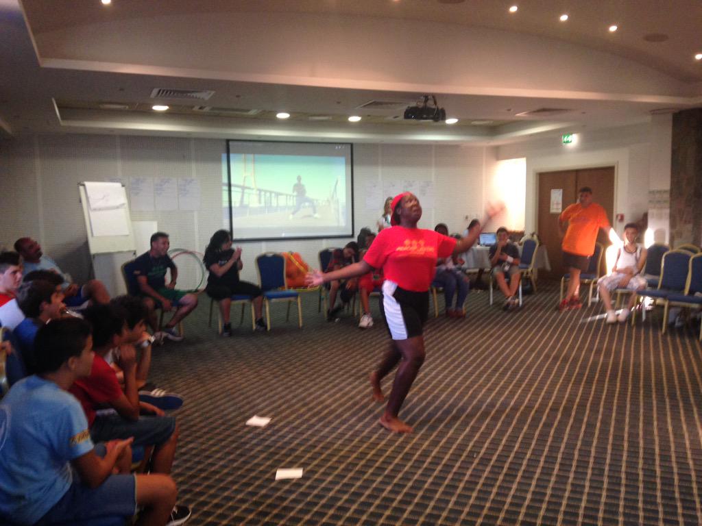 Gabby leading a dance exercise. <a href="/LaureusYES/">Laureus YES</a> be proud. Breaking barriers through hoops. #ppicamp2015 #ReachUp