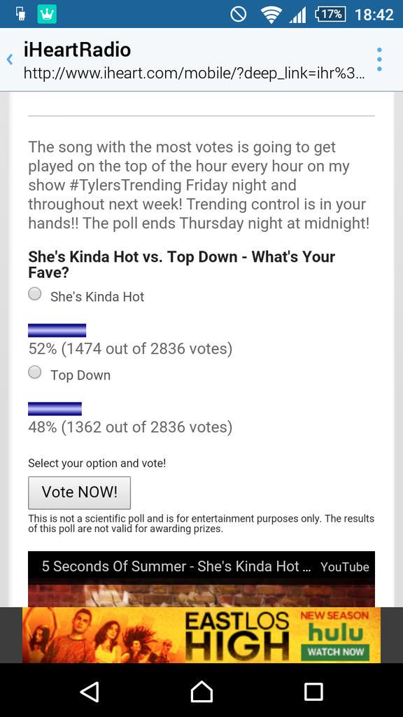 Your5SOSupdates's tweet image. VOTE FOR SHE&apos;S KINDA HOT!!!!!!!!!! 
m.now105.com/onair/tyler-la…