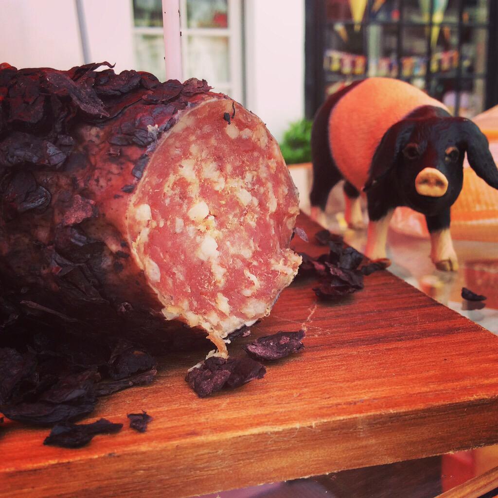 stallauk's tweet photo. @BrentfordMarket @ParkandBridge with our special #montepulciano salami #pigsbum #drunkpig http://t.co/INBb9eJsw0