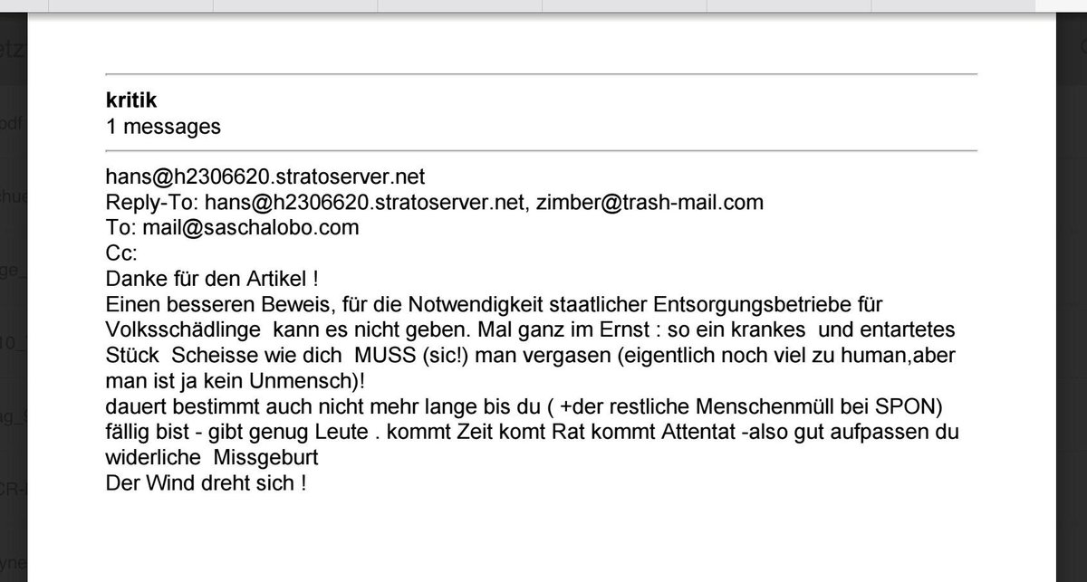Anlässlich meiner Kolumne zur Flüchtlingshetze teilt mir ein besorgter Bürger seine Bedenken per Mail mit.