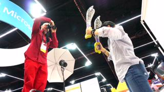 OpenAtMicrosoft's tweet photo. From the Microsoft booth at #OSCON with @juliancashphoto. Come by, get a photo, and check out our #Code2Win challenge http://t.co/cjSRUMYNZr