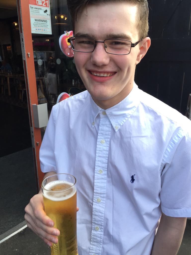 RBarsby's tweet photo. My 2nd born Kyle 18th night out and his first legal pint ❤️xxxxxxx http://t.co/n768eYAaPv