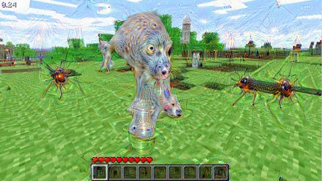 Suzimiya's tweet image. Das erste Bild aus Minecraft [Beta Version] ..ein Schwein das ein Creeper war. #Googledream psychic-vr-lab.com/deepdream/pics…