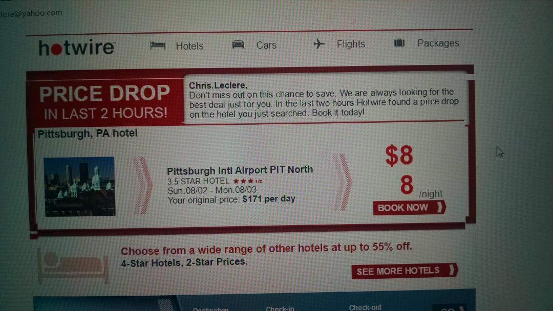 ChrisLeClere's tweet image. I don&apos;t think this hotel on @Hotwire ad is really $8 per night. #badcoding #triedanyway #falseadvertising
