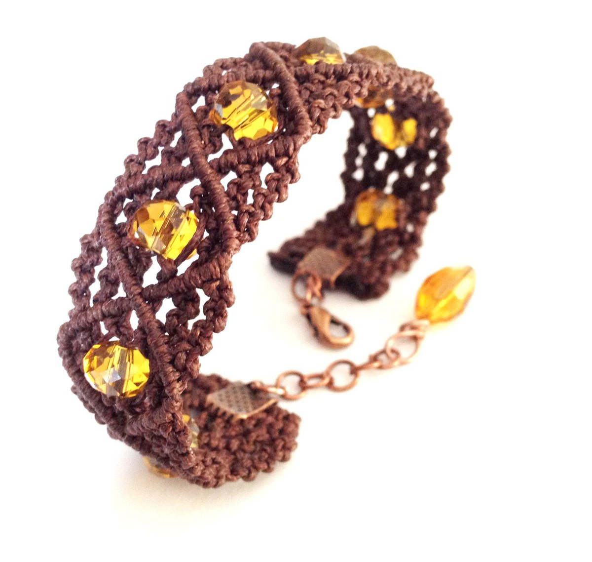 Morenamacrame's tweet image. summer gift Hand-knotted brown macrame bracelet, with amber glass b… etsy.me/1JI44hl #etsymntt #WaxedThread