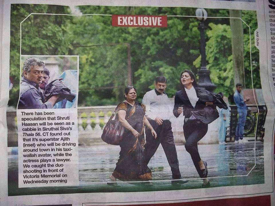 Exclusive News : Thala Plays a Cabbie &amp; Shruti Plays A Lawyer. Shot In Front Of Victoria Memorial #Kolkata #Thala56