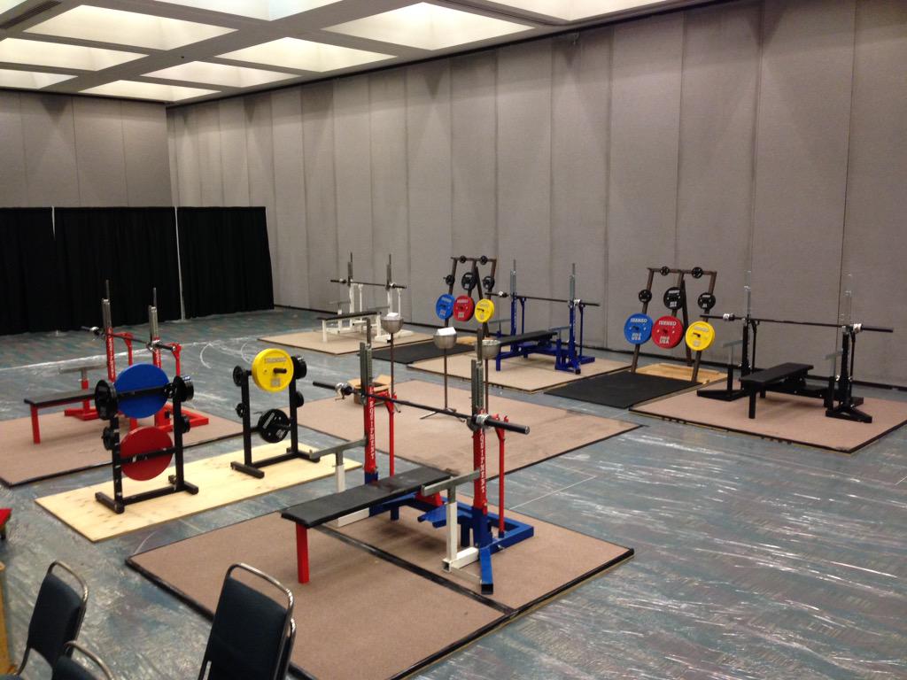 #LA2015 Powerlifting warmup room setup
