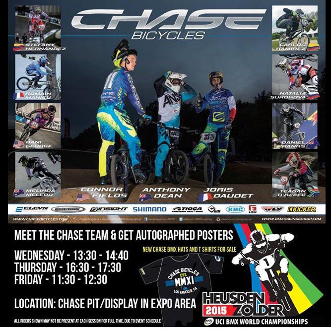Join the <a href="/Chase_BMX_/">Chase BIcycles</a> Pro team today for Autographs before Elite Practice at the <a href="/UCI_cycling/">UCI</a> World@Championships!