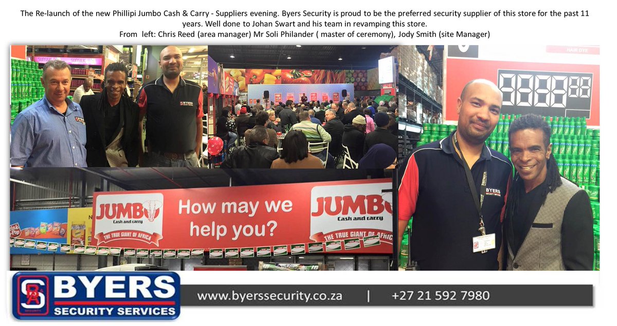 Great Jumbo Cash &amp; Carry re-launch evening with stunning MC <a href="/SoliPhilander/">SolisCorner</a> and <a href="/Byerssecurity/">Byers Security Solutions</a> team! #capetown