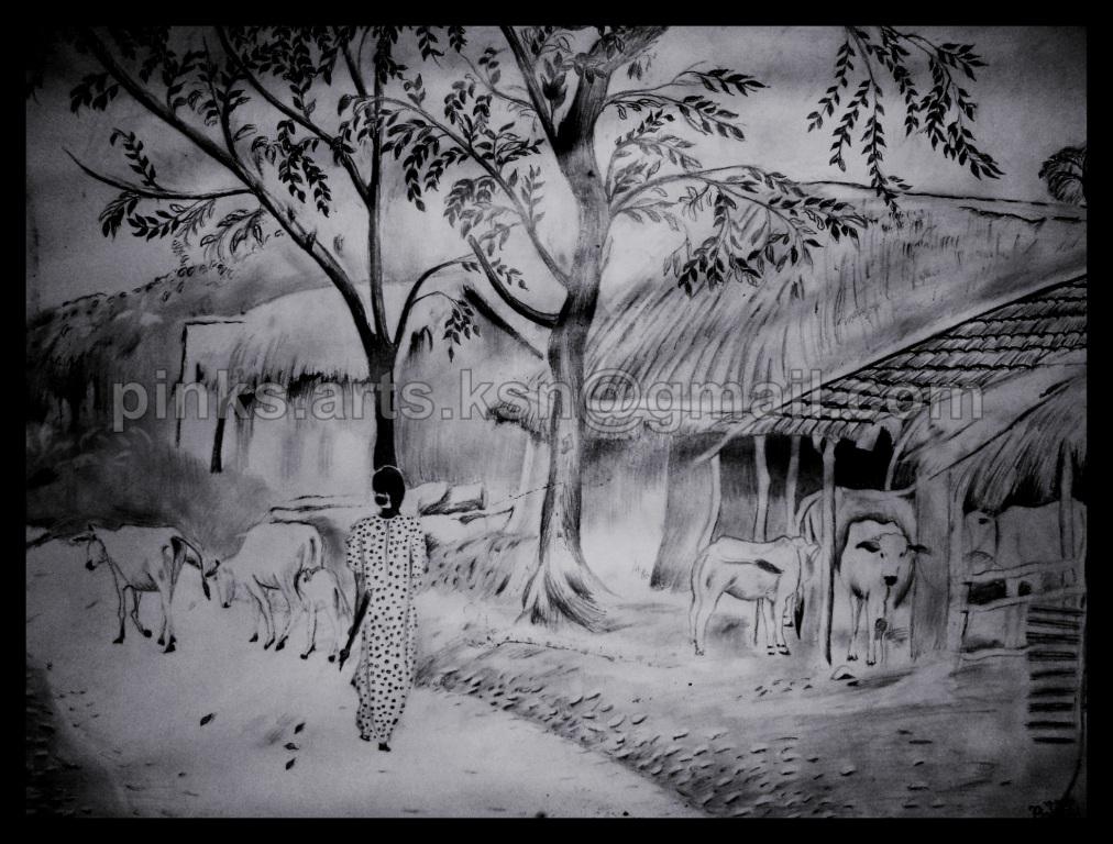 How to draw scenery of rural life - YouTube