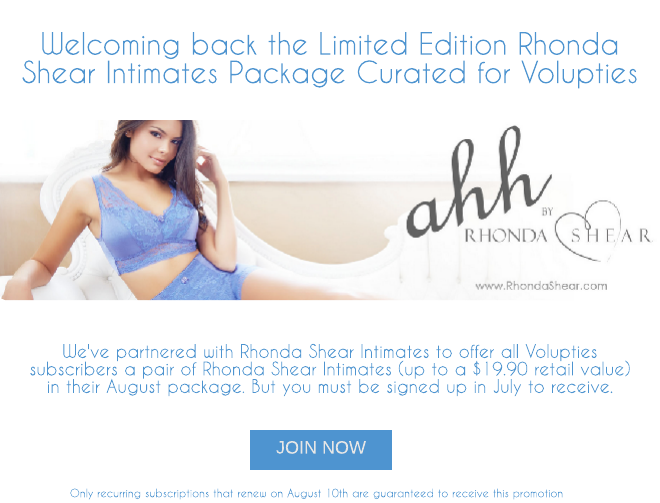 Volupties's tweet photo. @Volupties have teamed up with @rhondashear to put together a super month of undies. Look for @rhondashear in August! http://t.co/Cbg2v31Ex6