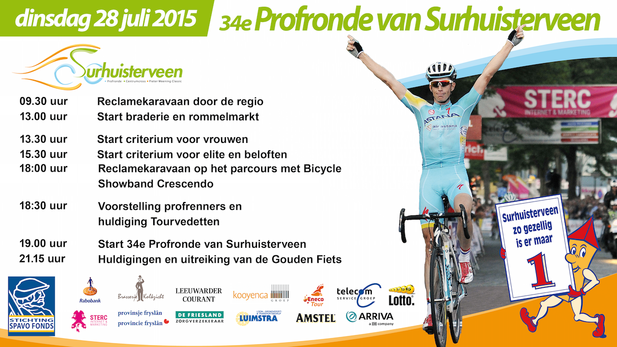 Wielercomite's tweet photo. 34e Profronde van Surhuisterveen
Dinsdag 28 juli 2015
Retweet als je ook komt! http://t.co/WDsD2pFUcI