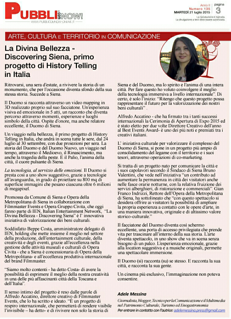 AdeleMessina's tweet photo. La Divina Bellezza-Discovering Siena su Pubblicom #alfredoaccatino #filmmasterevents #Siena http://t.co/7IFz9oCmWe http://t.co/VmPPfgQ6pX