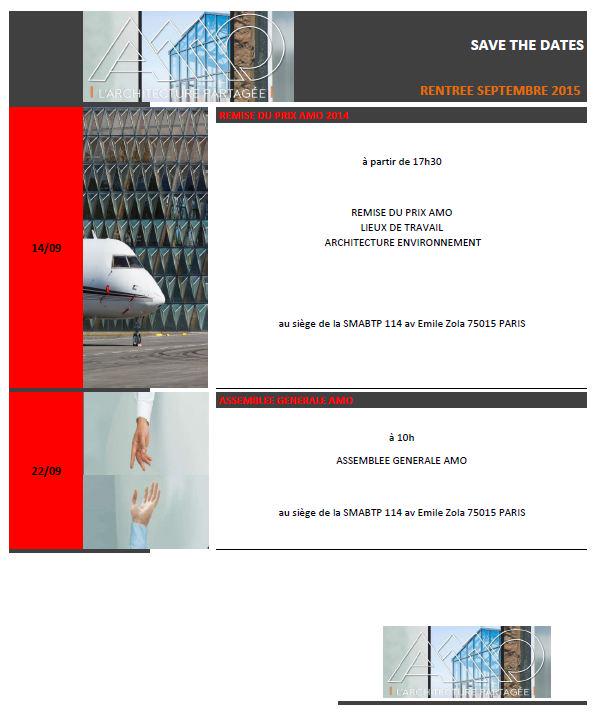 SAVE THE DATES: remise du prix AMO 2014 le 14/09/15 à partir de 17h30 et Assemblée Générale AMO le 22/09/15 à 10h