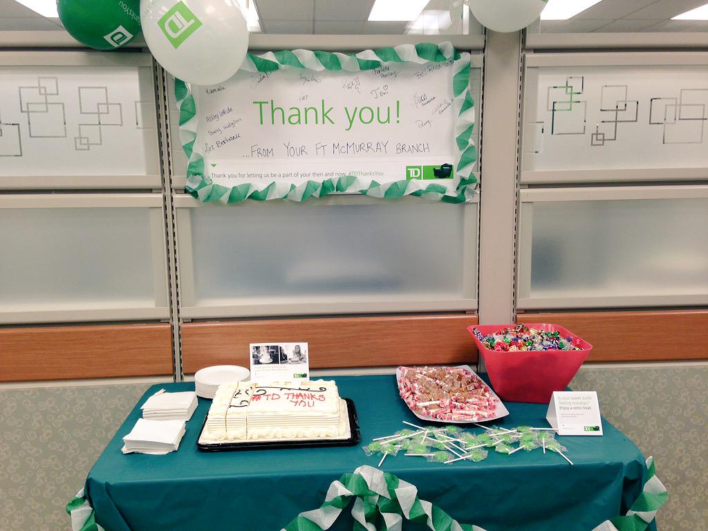 ashleyleriche's tweet photo. Happy Customer Appreciation Day!Here's how we are thanking our customer's in Fort Mac :)#TDThanksYou @JennyLipton_TD http://t.co/0McHmkxe8Z