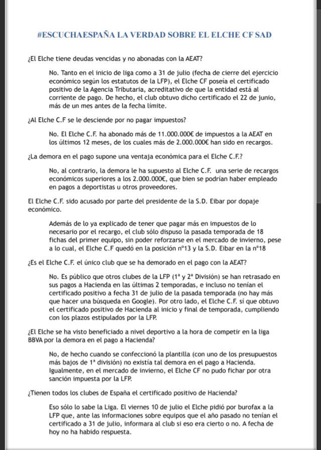 AyudaElchecf's tweet photo. La verdad sobre el caso Elche, una persecución de @Tebasjavier y @LaLiga que se enteren todos! 

#EscuchaEspaña http://t.co/TUh2vZEUDH