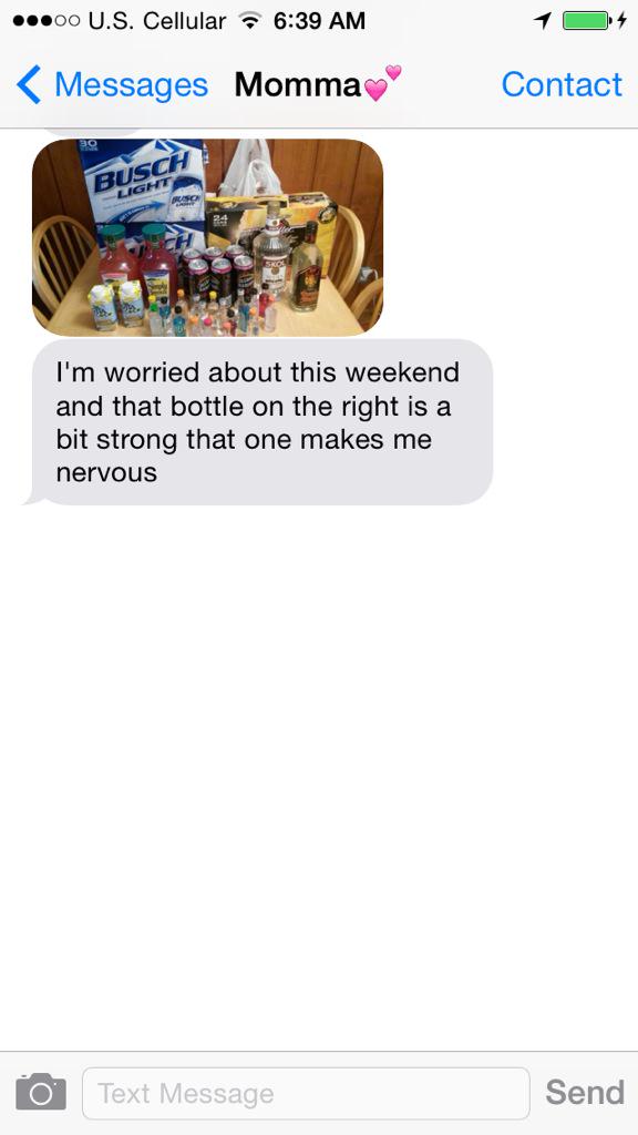 CampbellJess_'s tweet photo. Mom sent this to my little sister. Probably shouldn't of laid our booze on the kitchen table.. Sorry Sav #thunder2015 http://t.co/SjLrcfhQG7