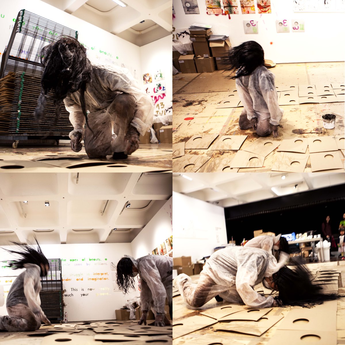 StnToStn's tweet photo. Åbåke's team creating hair dye painted album covers for Station to Station: A 30-Day Happening #TrackSTS #STSbarbican http://t.co/4T7UkUeo8c