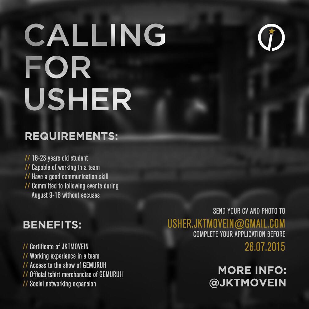 WE WANT YOU! To be our USHER for GEMURUH.