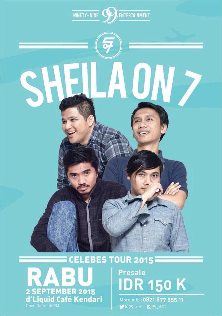 KENDARI - <a href="/sheilaon7/">Sheila On 7</a> Live in Concert || d'Liquid Cafe, 10pm || PreSale 150K || info: <a href="/99_ent/">Ninety Nine Ent</a> 

@kendari_online
