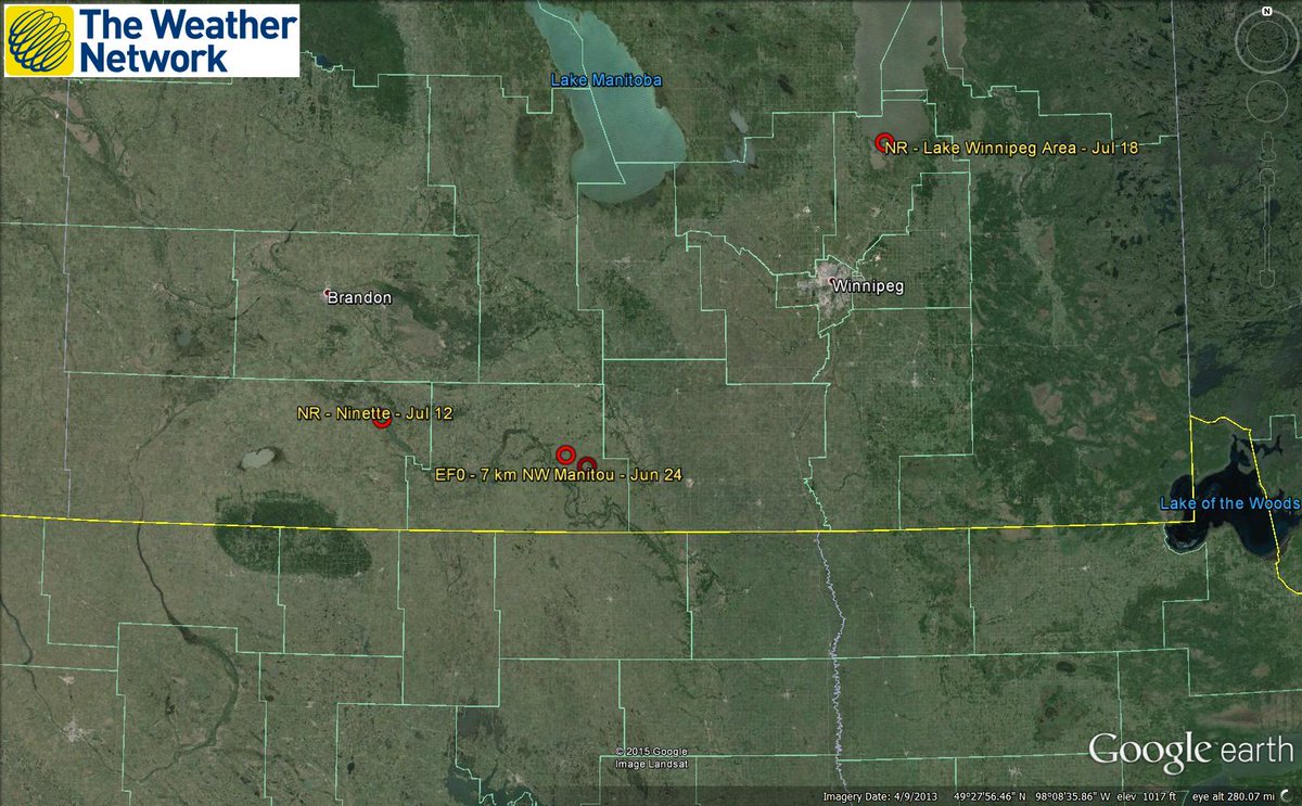 daynavettese's tweet photo. 8 confirmed tornadoes in Canada so far this year. Red circles = locations. NR = not rated. #abstorm #onstorm #mbstorm http://t.co/aSMIVY4pSB