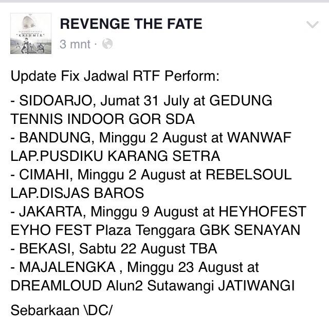 Catet jadwal perform RTF  ! SIDOARJO,BANDUNG,CIMAHI,JAKARTA,BEKASI,MAJALENGKA \DC/