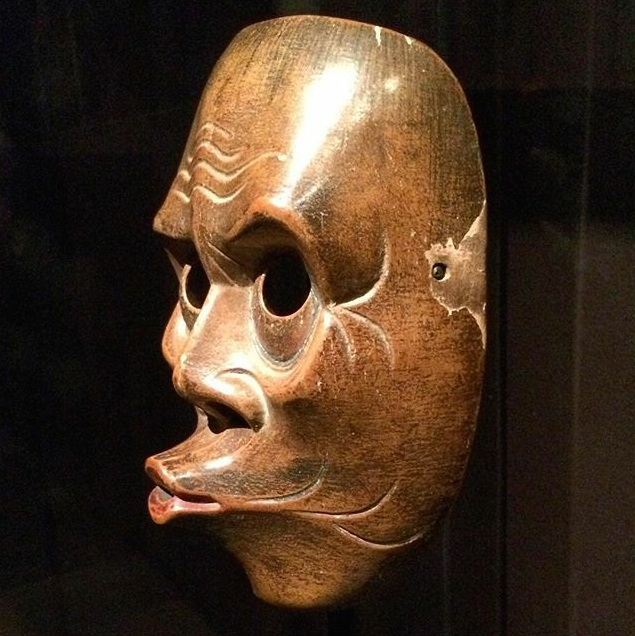 RubinMuseum's tweet photo. This #mask likely depicts Kyogen comic theater character Usofuki (photo: visitor reallycleverblues) #BecomingAnother http://t.co/jbdxH51lU4