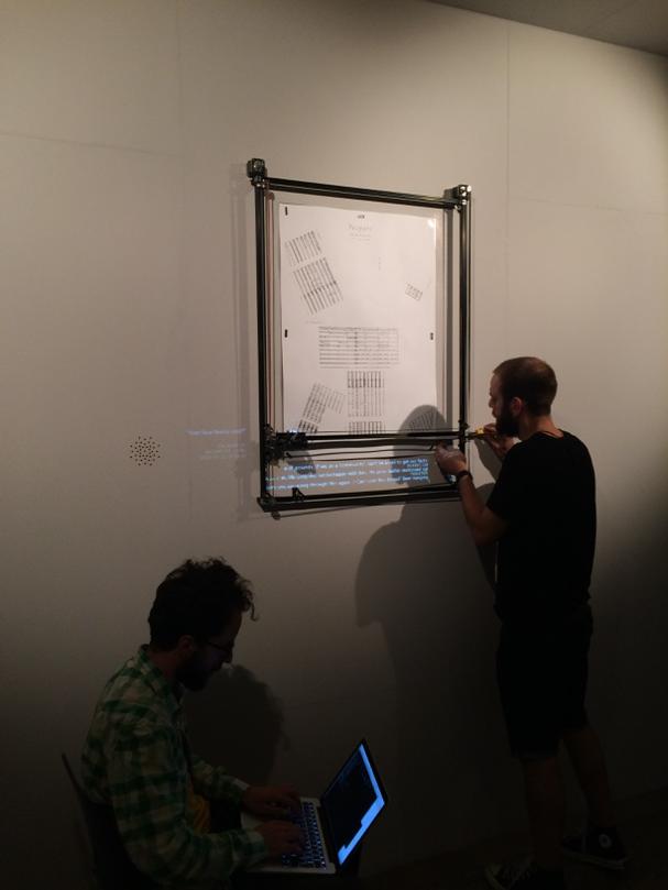 The elegant Vespers installation by @bulleyjones <a href="/southbankcentre/">Southbank Centre</a> composing &amp; transcribing from daily web activity.