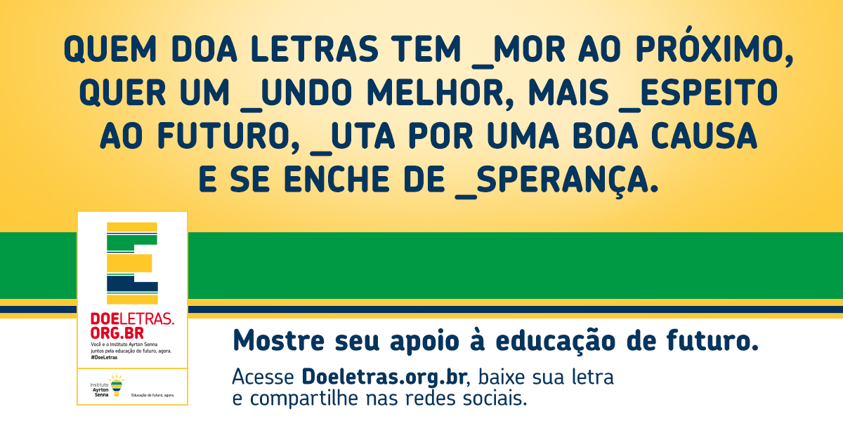 instayrtonsenna's tweet photo. Complete a frase e descubra as cinco letras mais baixadas no site da campanha http://t.co/wbYFqzyQjB #DoeLetras http://t.co/7jK4A9S980