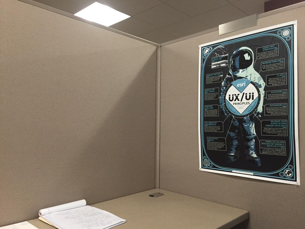 TjensenDesign's tweet photo. I now have an entire decoration in my cube. Thank you @EsriInteractive! #uxuiexchange http://t.co/sWCIKT7QEW
