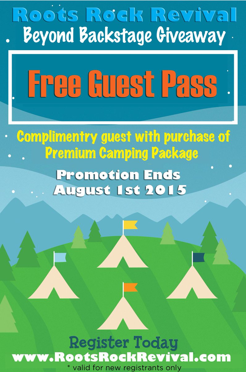 RootsRockReviva's tweet photo. #SpecialOffer Buy 1 CAMPING PASS, Get 1 GUEST FREE @CTDickinson @RooseveltTheDr @LutherDickinso1 @billevanssax http://t.co/z2pIAm3rPk