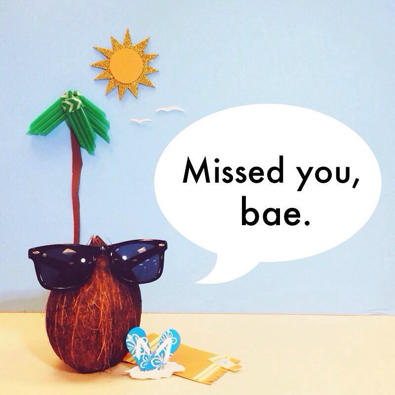 StarbucksCanada's tweet photo. 'Can't wait to see you! I'm only in town for a little bit. 😘' - Sunny the Coconut #mochacoconutfrappuccino 🌴🌊☀️ http://t.co/xR19dIHO6S