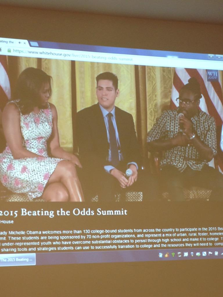 HilaryTackie's tweet photo. @EdTrust intern Manuel Contreras and fellow @BrownUniversity speaks on #firstgen at #ReachHigher Summit with @FLOTUS http://t.co/srZA7yuu5W