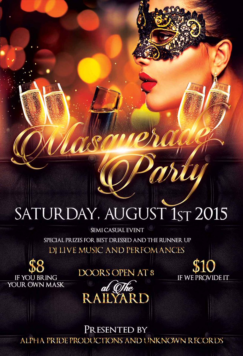 AlphaPrideProd's tweet image. Make sure you come out for he Masquerade Party Aug, 1st