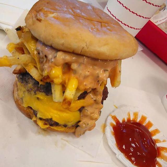 foodbeast's tweet image. ALL #FOODBEAST #InNOut meal. The burger is #monkeystyle and he's using the ketchup cup pro… ift.tt/1RUrKDF
