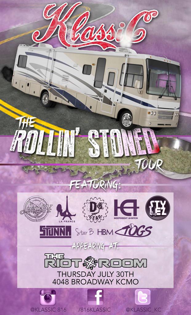 KlassiC_KC's tweet photo. It's GOIN down at @riotroom  7/30 Talented Artists will be kickin off @KlassiC_KC ROLLIN Stoned Tour! http://t.co/WRRP3k03Xe