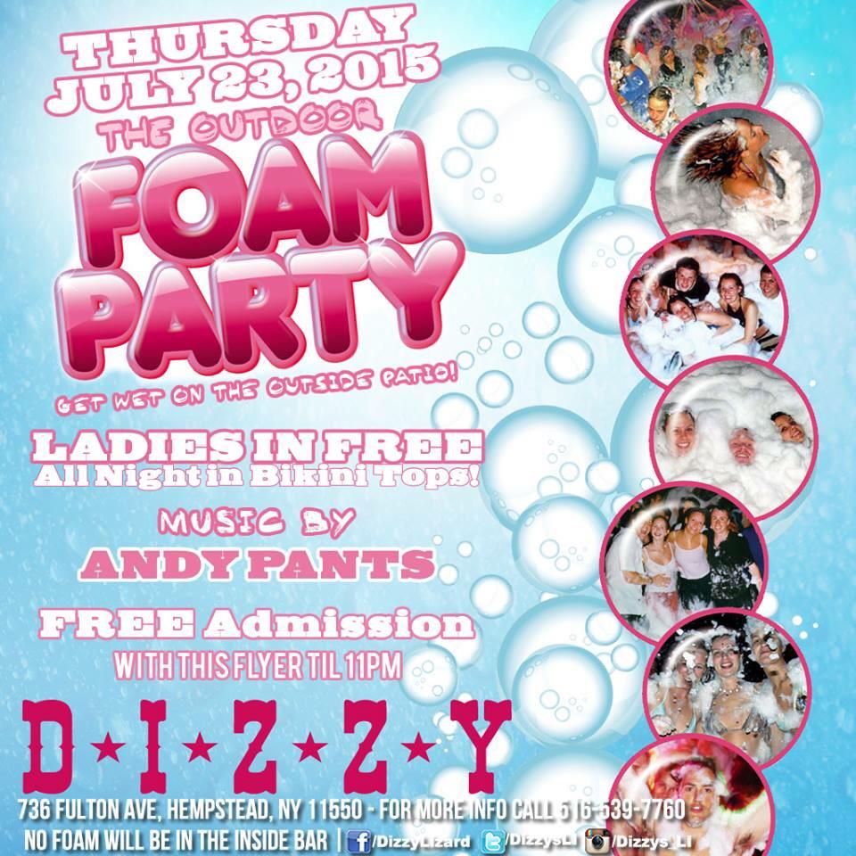 DizzysLI's tweet photo. Dizzy's tonight! Don't miss the Foam Party. Girls in swimwear get free admission all night! #Dizzys #foamparty http://t.co/lI8afGeGCB