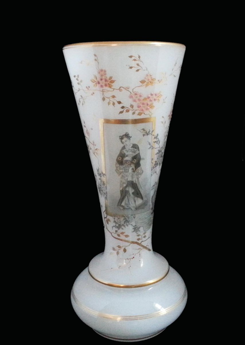 Exceptional Antique Opaline Glass Japonesque Geisha Decorated Vase just listed for sale: allantiqueglass.com/opaline-japone…