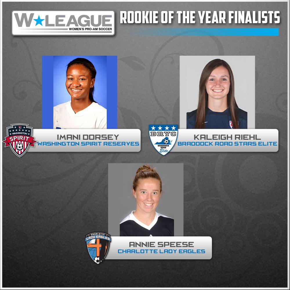 USLWLeague's tweet photo. Rookie Finalists: 
Dorsey, @WSReserves;
Riehl, @BRStarselite;
Speese, @CharlotteEagles http://t.co/LhYVIoiqgi http://t.co/6KZZcMEWSy