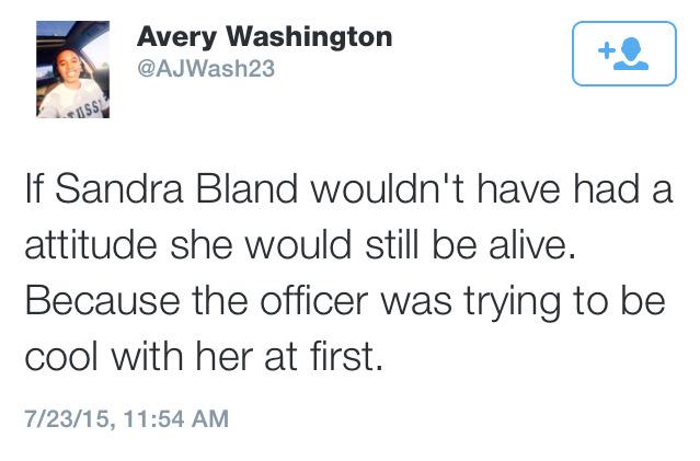 poookieboo's tweet image. This is disgusting. "Having an attitude" or "speaking your mind" is no justification for MURDER. #SandraBland