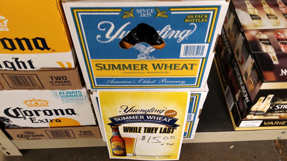 SouthsideBThru's tweet photo. @Yuengling_Beer Summer Wheat special sale! Limited amount of cases at only $15 + #tax Get 'em quickly! #summer #wheat http://t.co/XBDMLVRDms