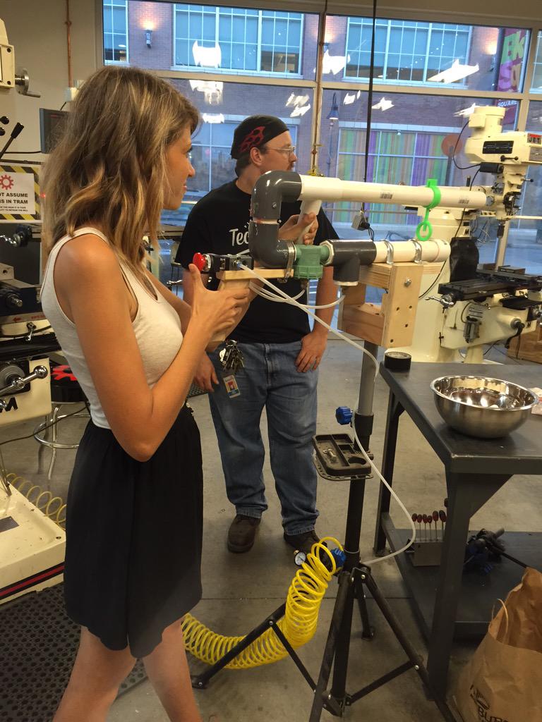 TechShopPGH's tweet photo. Gabe's Marshmallow Gun! #PartyatTechShop #TwentyOnePlus #summerfun #SummerNight #makers http://t.co/trXOKsEq3h